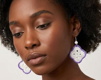 Crochet Granny Squares Earrings Pattern, Flower Jewelry DIY