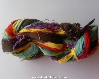 Summertime Brights Sari Silk Ribbon, Recycled Handmade Yarn, Sari Ribbon Yarn, Inspirational Colorful Dupioni Ribbon, Crochet Yarn Ribbon