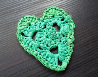 Plarn Heart Applique Crochet Pattern | Easy Romantic Hearts Embellishment For Home Improvement Decor | Plastic Yarn Motif For Bags Clothes