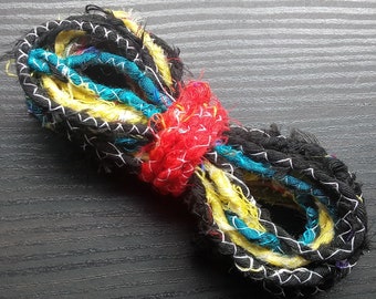 Hemmed Cord, Sari Art Cord, Variegated String, Sari Ribbon Cord, Sari Hemmed Cord, Handmade Textile Cord, Rainbow Rope,Handmade Jewelry Cord