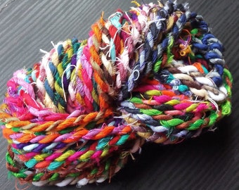 Sari Fabric Twine, Multi Colored Rope, Art Yarn, Recycled Sari Twine, Vibrant Art Cord, Cording For Jewelry, Homemade Cord,Twine For Jewelry