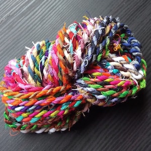 Sari Fabric Twine, Multi Colored Rope, Art Yarn, Recycled Sari Twine, Vibrant Art Cord, Cording For Jewelry, Homemade Cord,Twine For Jewelry image 1