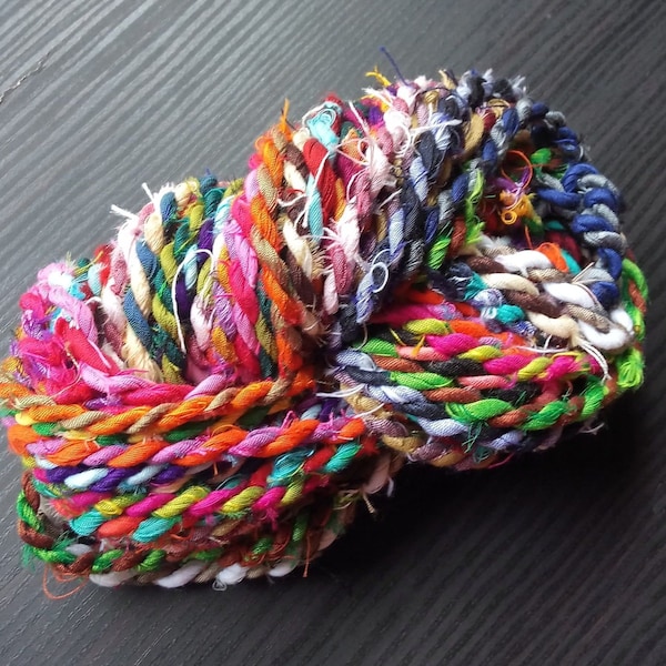 Sari Fabric Twine, Multi Colored Rope, Art Yarn, Recycled Sari Twine, Vibrant Art Cord, Cording For Jewelry, Homemade Cord,Twine For Jewelry