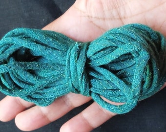 Indigo Dyed Teal Blue Striped Cotton Silk Cord, Jacquard Seide Rope, Natural Silk Cord, Silk String, 3mm Jewelry Tube Cording, Gift Wrapping