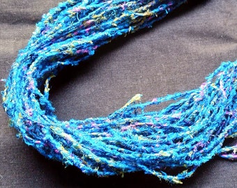 2mm Blue Silk Fabric Hemmed Cording, Sari Art Cord, Variegated Silk Yarn, Sari Ribbon Cord, Hemmed Silk Fabric Cord, Handmade Jewelry Cord