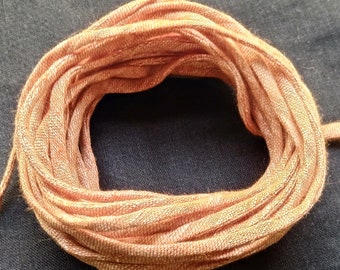 Brown Striped Cotton Silk Cord, 3mm Cording, Natural Silk Cord, Silk String, Soft Jewelry Cord, Bias Cut String, Jacquard Seide Fabric Rope