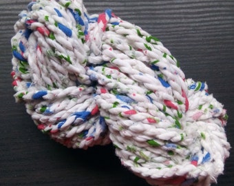 Boho Yarn, White Fabric Twine, Colorful Fabric Yarn, Cotton Twine, Rope, Rag Rope, Handmade Yarn, Cotton Fabric String, Hand Twisted Rope