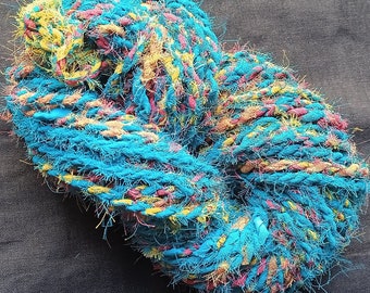 Teal Variegated Polyester Twine, Rag Rope, Fabric String, Tattered Twine, Cord, Handmade Rope, Colorful Fabric Yarn, Recycled Fabric Rope