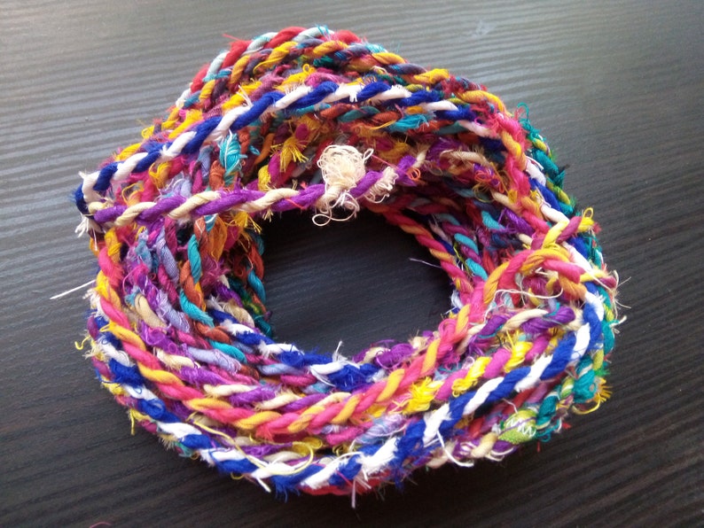 Sari Fabric Twine, Multi Colored Rope, Art Yarn, Recycled Sari Twine, Vibrant Art Cord, Cording For Jewelry, Homemade Cord,Twine For Jewelry image 7