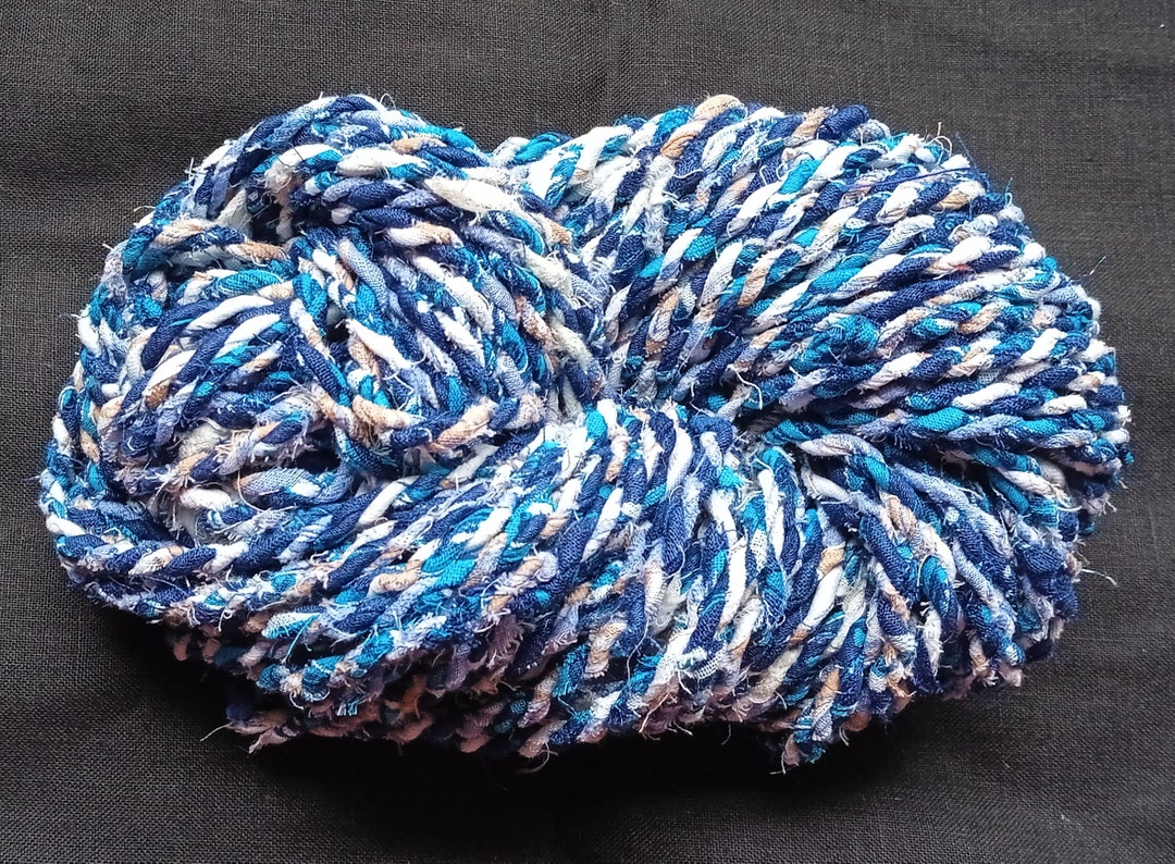 Blue Tattered Twine, Cotton Fabric Rope, Hand Twisted String, Boho Yarn ...