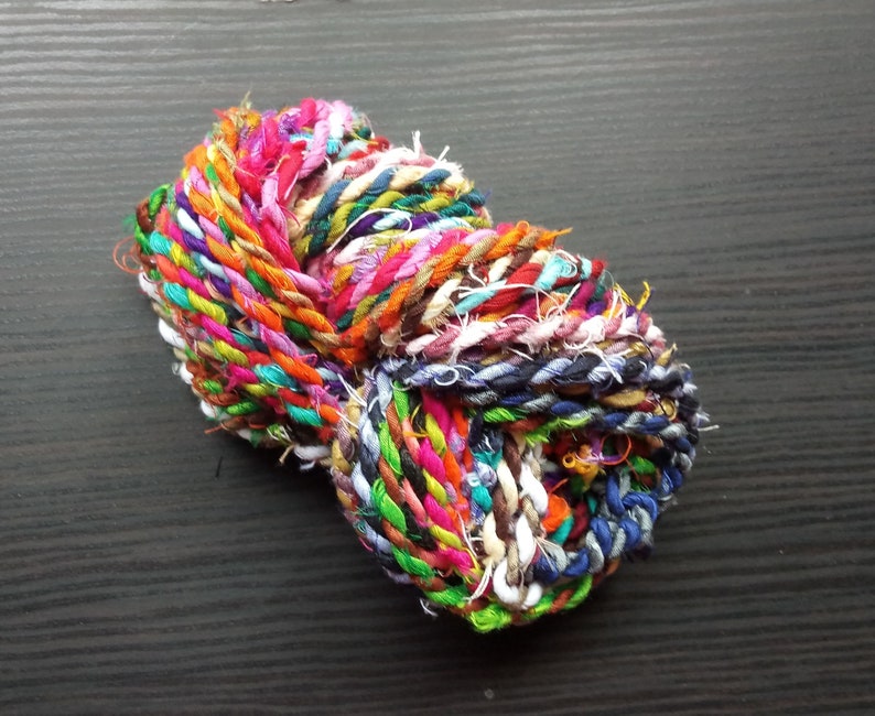 Sari Fabric Twine, Multi Colored Rope, Art Yarn, Recycled Sari Twine, Vibrant Art Cord, Cording For Jewelry, Homemade Cord,Twine For Jewelry image 3