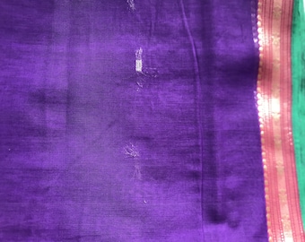 Violet Red Saree Fabric, Woven Fabric, Handloom Fabric, Indian Sari Fabric With Border, Ilkal Fabric, Brocade Border Sari,Madras Sari Fabric