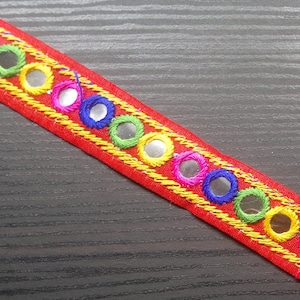Adorno de encaje para traje de danza del vientre con efecto espejo azul de 25 mm