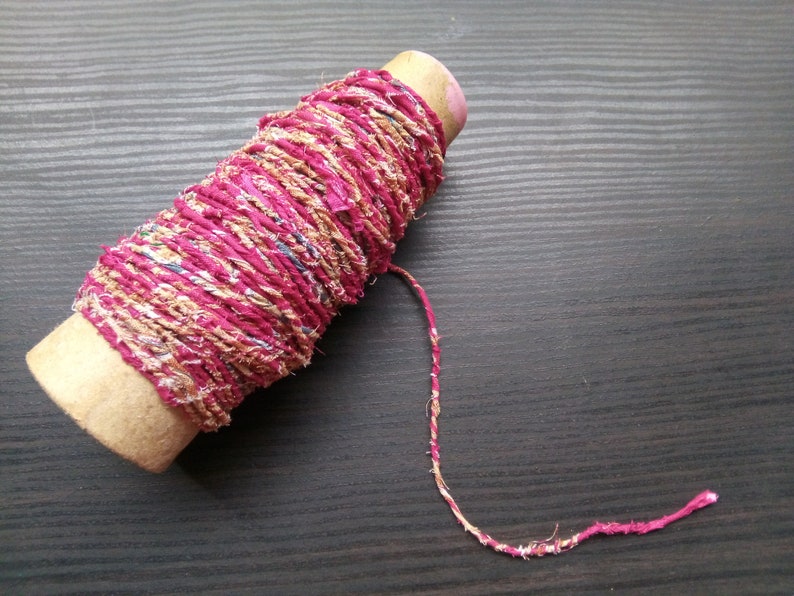 Pink Gray Fabric Twine Cord, Twist Fabric Rope, Fabric Rope, Fabric Twine, Cord, Scrap Fabric Twine, Recycled Fabric Yarn, Cotton Rag Rope image 7