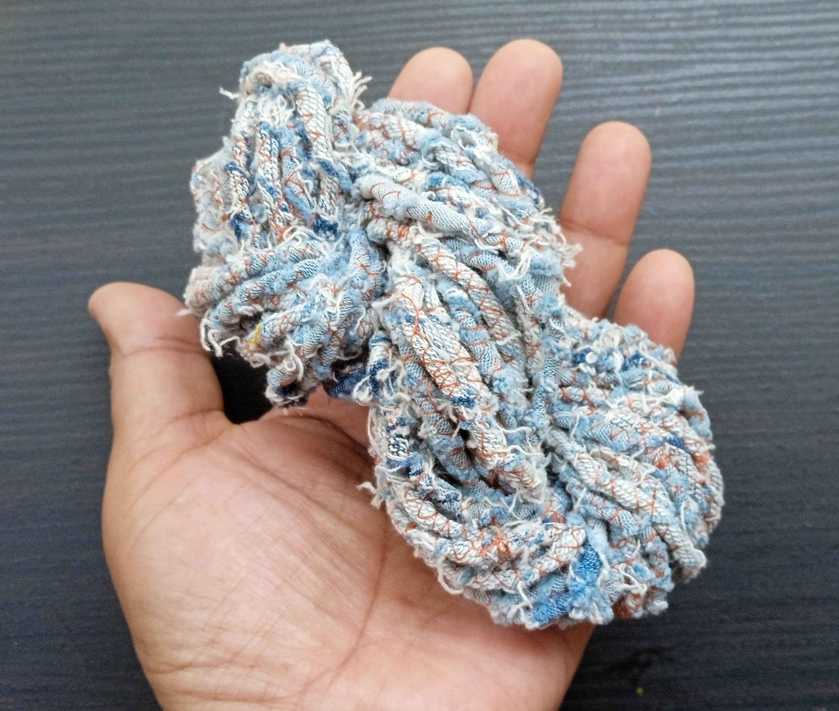 Blue Jeans Twine, Frayed Hemmed Cord, Recycled Denim Yarn