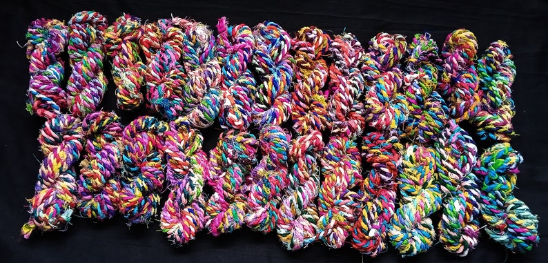 Sari Fabric Twine, Multi Colored Rope, Art Yarn, Recycled Sari Twine, Vibrant Art Cord, Cording For Jewelry, Homemade Cord,Twine For Jewelry image 6