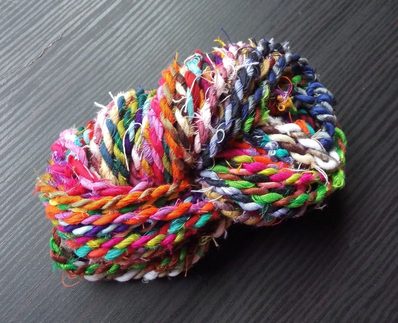 Sari Fabric Twine, Multi Colored Rope, Art Yarn, Recycled Sari Twine, Vibrant Art Cord, Cording For Jewelry, Homemade Cord,Twine For Jewelry image 1