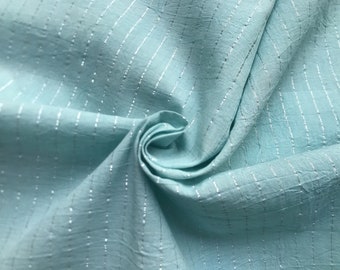 Sky Blue Cotton Lurex Stripes Fabric, Hand Dyed Extra Wide Fabric, Designer Fabric, Handmade Fabric, Metallic Fabric, Lamé Cotton Fabric