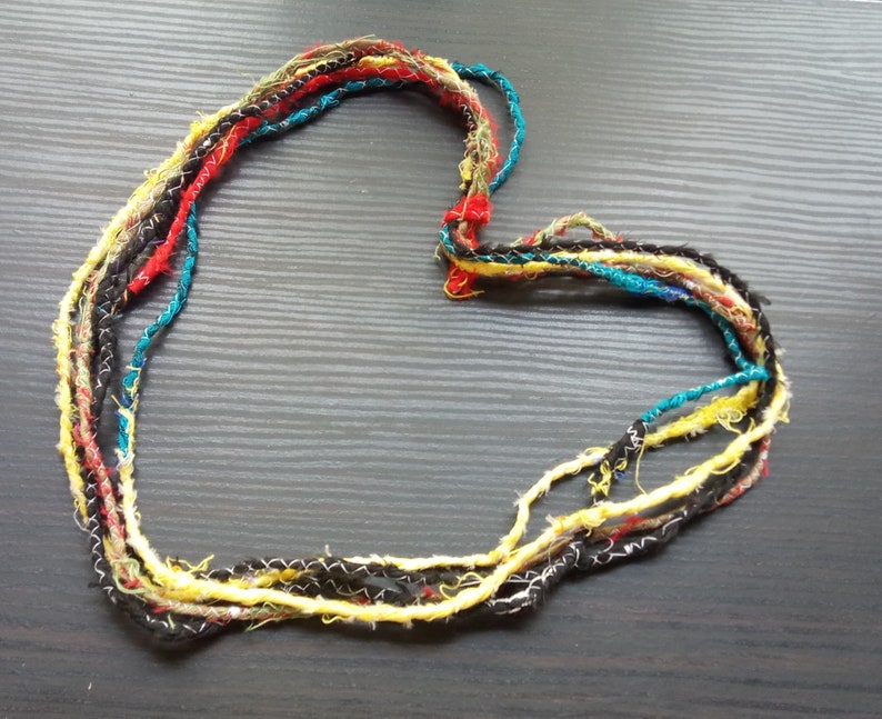Hemmed Cord Sari Hemmed Cord Sari Ribbon Cord Variegated String Sari Art Cord Rainbow Rope,Handmade Jewelry Cord Handmade Textile Cord