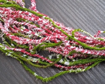 Green Red Fabric Twine Cord, Twist Fabric Rope, Fabric Rope, Fabric Twine, Cord, Scrap Fabric Twine, Recycled Fabric Yarn, Cotton Rag Rope