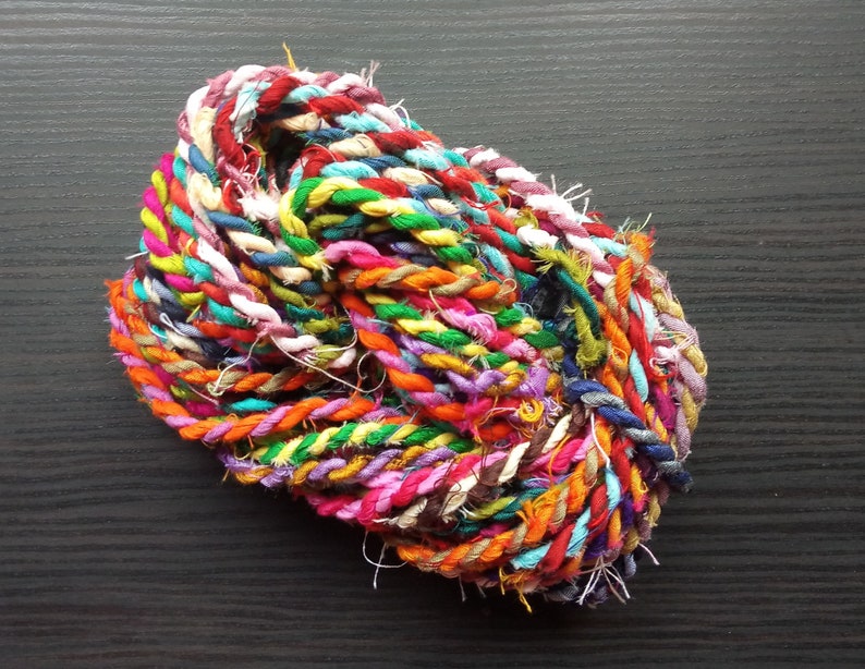 Sari Fabric Twine, Multi Colored Rope, Art Yarn, Recycled Sari Twine, Vibrant Art Cord, Cording For Jewelry, Homemade Cord,Twine For Jewelry image 4