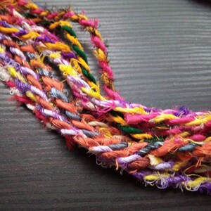 Sari Fabric Twine, Multi Colored Rope, Art Yarn, Recycled Sari Twine, Vibrant Art Cord, Cording For Jewelry, Homemade Cord,Twine For Jewelry image 8