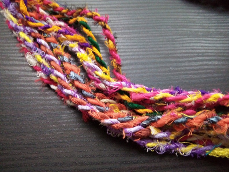 Sari Fabric Twine, Multi Colored Rope, Art Yarn, Recycled Sari Twine, Vibrant Art Cord, Cording For Jewelry, Homemade Cord,Twine For Jewelry image 8