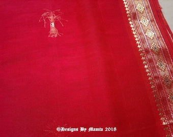 Indian Cotton Sari Fabric, Bright Saree Fabric, Red Indian Sari, Handloom Fabric, Ethnic Fabric, Red Sheer Cotton, Saree Fabric,Sheer Cotton