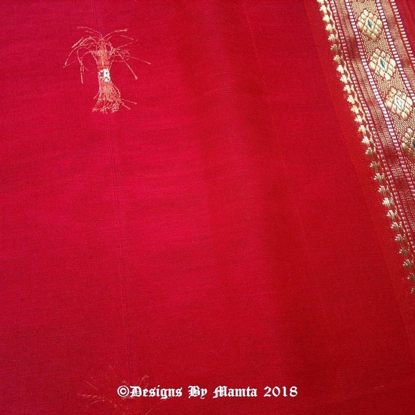 Indian Cotton Sari Fabric, Bright Saree Fabric, Red Indian Sari, Handloom Fabric, Ethnic Fabric, Red Sheer Cotton, Saree Fabric,Sheer Cotton