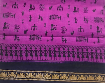 Tribal Print Fabric, Purple Cotton Sari Fabric, Extra Wide Print Cotton, Saree Fabric By The Yard, Fine Cotton Fabric, Cotton Fabric Yardage