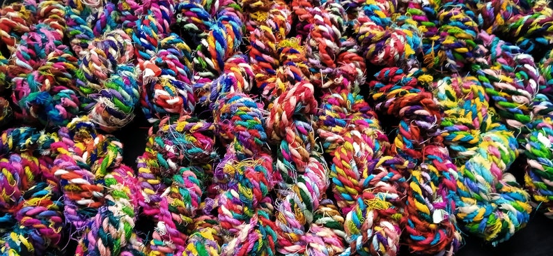 Sari Fabric Twine, Multi Colored Rope, Art Yarn, Recycled Sari Twine, Vibrant Art Cord, Cording For Jewelry, Homemade Cord,Twine For Jewelry image 5