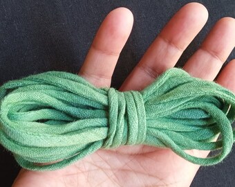 Leaf Green Cotton Silk Cord, 3mm Natural Silk Cording, Silk String, Soft Jewelry Cord, Bias Cut String, Fabric Rope, Gift Wrapping Ties