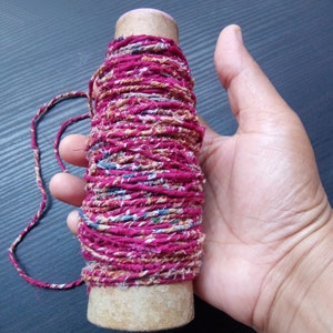 Pink Gray Fabric Twine Cord, Twist Fabric Rope, Fabric Rope, Fabric Twine, Cord, Scrap Fabric Twine, Recycled Fabric Yarn, Cotton Rag Rope image 1