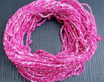 3mm Pink White Cotton Fabric Yarn, Colorful Fabric Rope, Cotton Twine, String, Fabric Twine, Hand Twisted Rope, Boho Yarn,Rag Rope,Pink Yarn