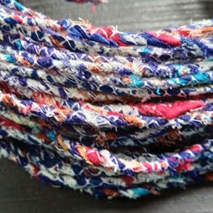 Blue Hemmed Yarn, Recycled Sari Twine, Cotton Fabric Cord