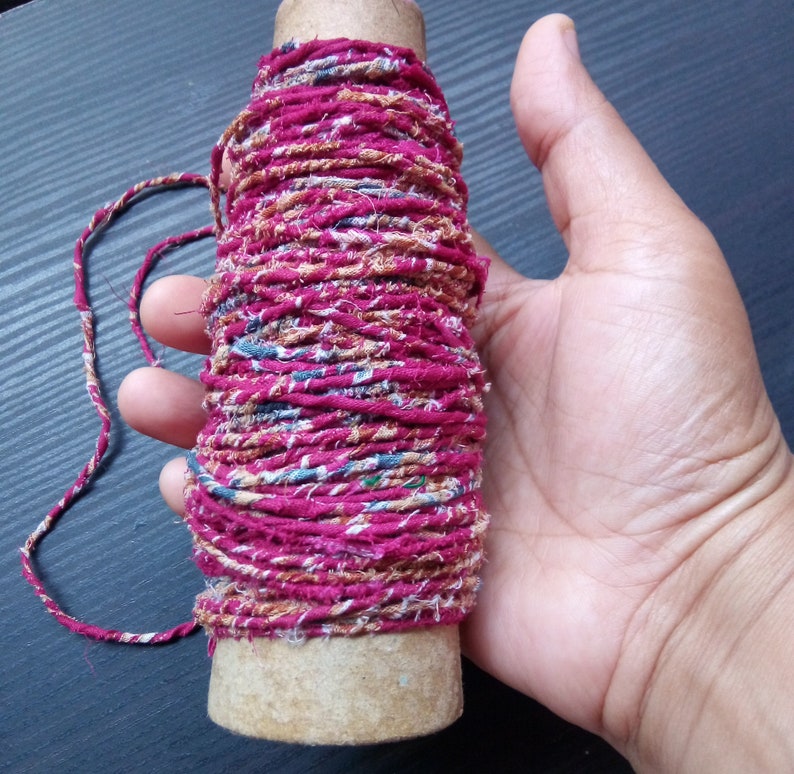Pink Gray Fabric Twine Cord, Twist Fabric Rope, Fabric Rope, Fabric Twine, Cord, Scrap Fabric Twine, Recycled Fabric Yarn, Cotton Rag Rope image 5
