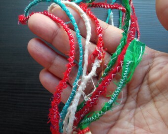 Rainbow Cord, Handmade Jewelry Cord, Colorful Hemmed Cording, Sari Art Cord, Mixed Color Cord,Sari Ribbon Cord,Sari Hemmed Cord,Textile Cord