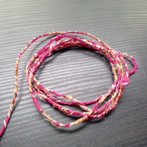 Pink Gray Fabric Twine Cord, Twist Fabric Rope, Fabric Rope, Fabric Twine, Cord, Scrap Fabric Twine, Recycled Fabric Yarn, Cotton Rag Rope image 3