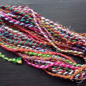 Sari Fabric Twine, Multi Colored Rope, Art Yarn, Recycled Sari Twine, Vibrant Art Cord, Cording For Jewelry, Homemade Cord,Twine For Jewelry image 2