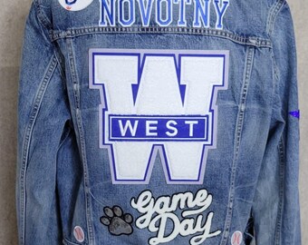 Lets turn your old denim jacket into a piece of art! (Jacket in photos is for display only-not for sale)