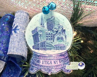 Utica NY Christmas Ornament, Utica Snow Globe Holiday Decor, Xmas, Upstate Christmas, New York, CNY, Mohawk Valley, Stanley Theatre