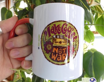 Make Coffee Not War Mug, Groovy Peace Cup, Retro Hippie, Psychedelic, Anti-War, Percolator, coffee saying, vintage-inspired