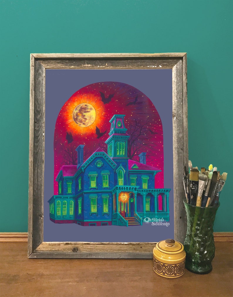 Haunted House Painting Print, Halloween Art, Spooky, Witchy, Bewitched, Ghosts, Victorian House, Ilion NY Christine McConnell House image 4