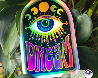Dream Eye Holographic Sticker, Evil Eye Decal, Bohemian Moon Phase Decal, Magical, Witchy, malocchio, Protection amulet, protecting