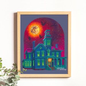 Haunted House Painting Print, Halloween Art, Spooky, Witchy, Bewitched, Ghosts, Victorian House, Ilion NY Christine McConnell House image 6