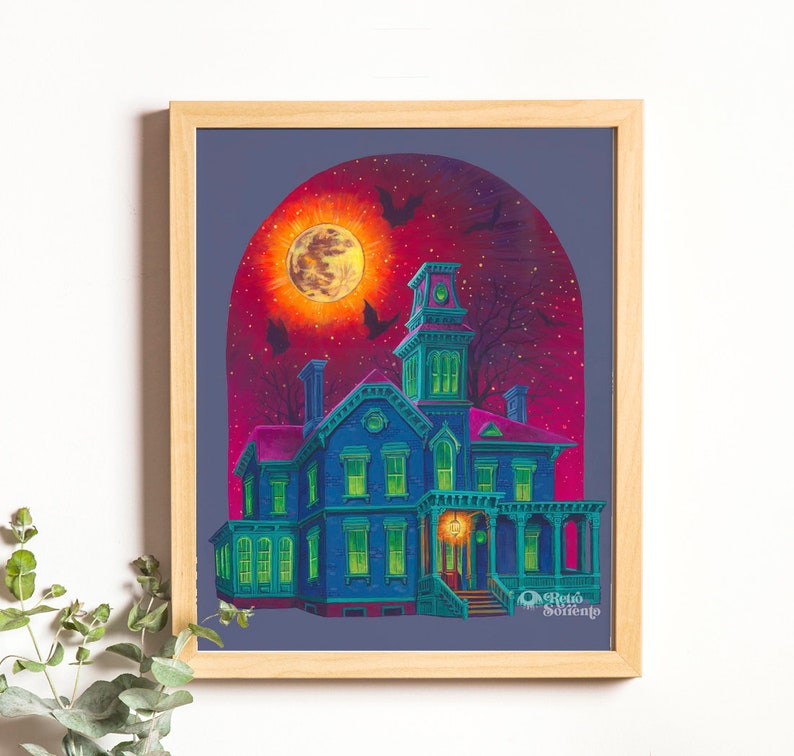 Haunted House Painting Print, Halloween Art, Spooky, Witchy, Bewitched, Ghosts, Victorian House, Ilion NY Christine McConnell House image 6