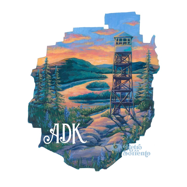 Adirondack Park Fire Tower Art Print, Bald Mountain NY, ADK Nature Painting, Northeast, Hiking, Wandering, Old Forge, Forest image 4