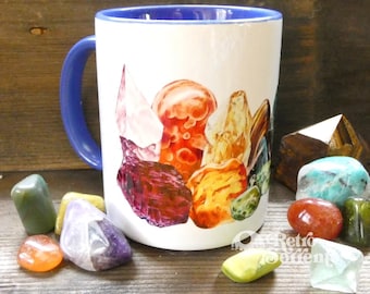 Crystal Rainbow Mug, gemstone coffee Cup, Retro Hippie, Psychedelic, witchy, magical, gems, stones, geology, geologist gift
