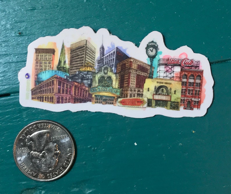 CIty Sticker Upstate NY Building Illustration Vinyl Decal Utica New York Skyline Sticker
