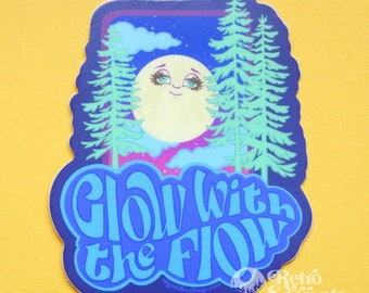 Glow with the Flow Lunar Moon Vinyl Sticker | 3 inches | Decal | Groovy